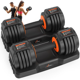 Sportneer Регульовані гантелі 2 шт. - набір, 5-в-1 (2/4/6.5/9/11 кг), обладнання для фітнесу вдома з антиковзним покриттям, набір регульованих гантелей для чоловіків та жінок 11 кг x2