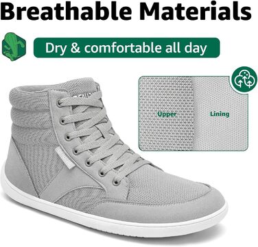 Черевики Saguaro Unisex Barfußschuhe High-Top з широкою передньою частиною та платформою Zero-Drop, розмір 36-48 (Сірий)