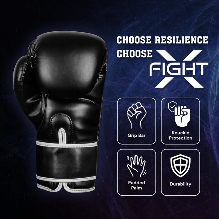 FightX Боксерські рукавички для MMA, тренувань і спарингів, легкі та важкі, для чоловіків і жінок, чорні