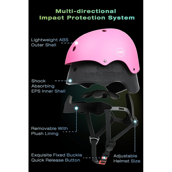 Дитячий велосипедний шолом XJD, рожевий, регульований, для велосипеда, скейтборда, скутера, ролера, 3-13 років, 55-58 см
