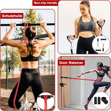 Резинки для фітнесу Wadafen: Набір еластичних стрічок для йоги, стретчингу, кросфіту та пілатесу. Включає дверний анкер, ручки та чохол.