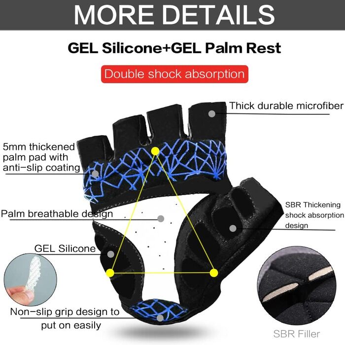 Рукавички для велосипеда FINGER TEN для чоловіків, MTB, гелеві, протиковзкі, для катання, Downhill, хайкінгу, унісекс, сині, напівпальцеві