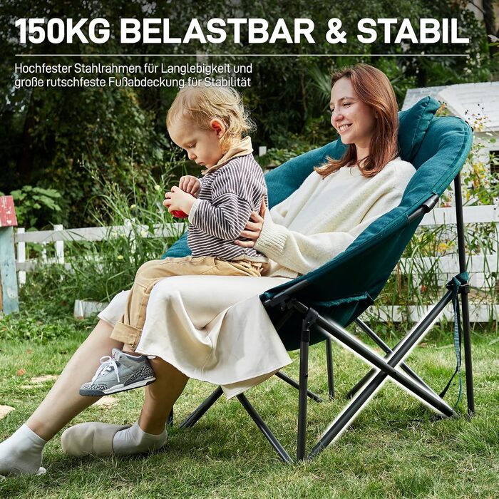 Крісло для кемпінгу EVER ADVANCED Luxus Moonchair XXL: велике, складне, 150 кг, зелене