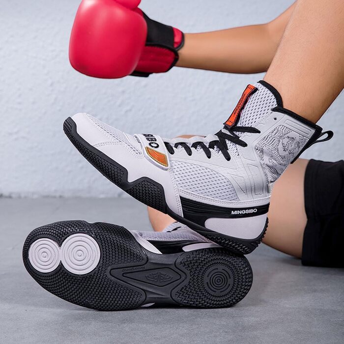 Боксерські черевики для чоловіків та жінок, професійні боксерські черевики для тренувань та змагань, дихаючі, сірого кольору, 43 EU