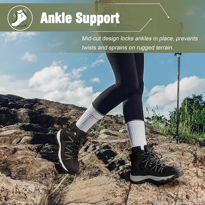 Черевики для трекінгу жіночі, туристичні черевики, трекінгові черевики, черевики для хайкінгу, чорні, 40 EU