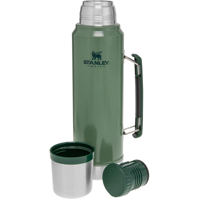 Термос Stanley Classic Legendary 1 л – зберігає тепло/холод до 24 годин, нержавіюча сталь, BPA Free, для напоїв, зелений Hammertone, можна мити в посудомийній машині