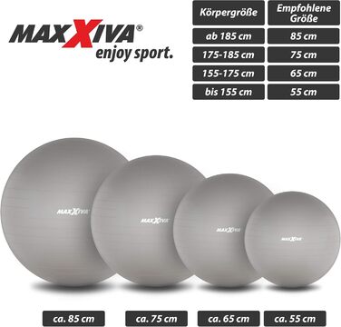 Фітбол MAXXIVA 75 см сріблястий, анти-вибух, з насосом, до 250 кг, для йоги, пілатесу, реабілітації та фітнесу