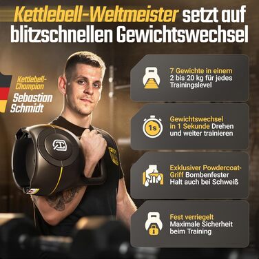 Регульована гиря HQ Germany від 2 до 20 кг з антиковзаючим Powdercoat покриттям, набір ваг для домашнього тренування