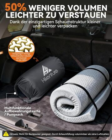 Каремат самонадувний HIKENTURE Comfort Plus подвійний сірий з насосом для кемпінгу
