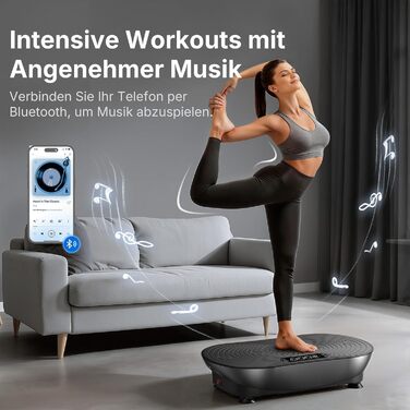 Вібраційна платформа MERACH для тренувань та формування тіла, 99 рівнів швидкості, Bluetooth, LED-дисплей, еластичні ремені, чорний