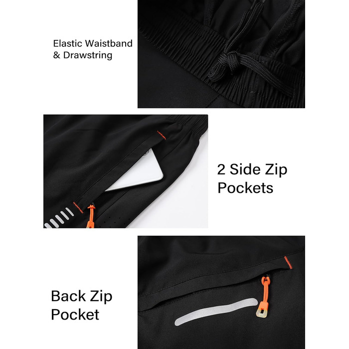 Шорти для бігу чоловічі Cimic, чорні, XL - дихаючі, швидковисихаючі, з кишенею на блискавці