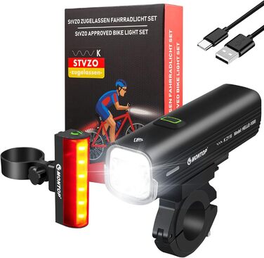 Світлодіодний набір велосипедних фар StVZO з USB акумулятором, передня і задня фара, велосипедне світло для дітей і дорослих, яскравість 1000 лм