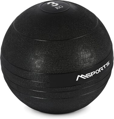 MSPORTS Slam Ball Premium, медичний м'яч 3 кг, чорний, для кросфіту, фітнесу, стінових вправ