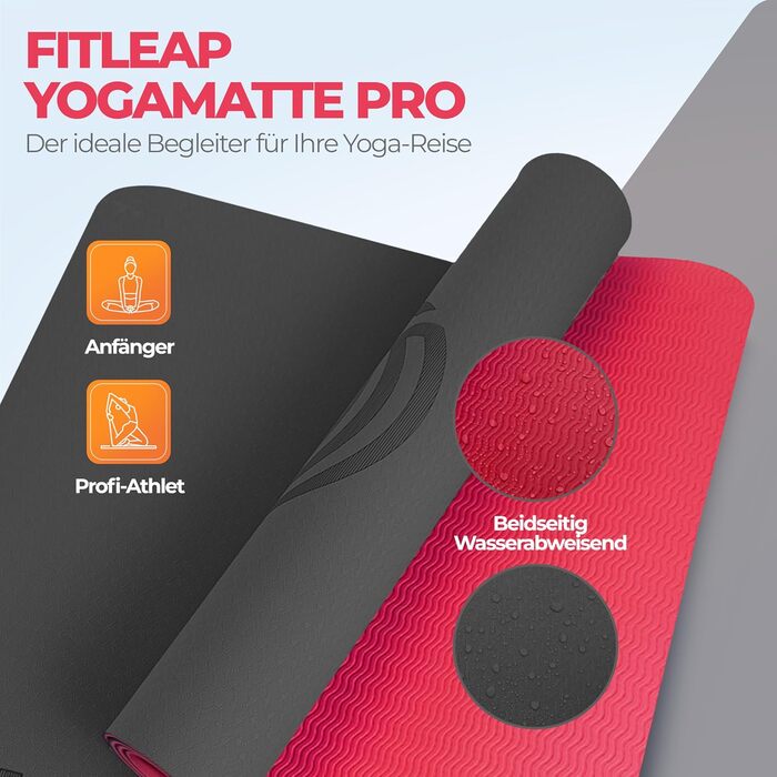 Fitleap Йога мат Pro з екологічного TPE, нековзкий, гіпоалергенний, без шкідливих речовин, для фітнесу, пілатесу та гімнастики