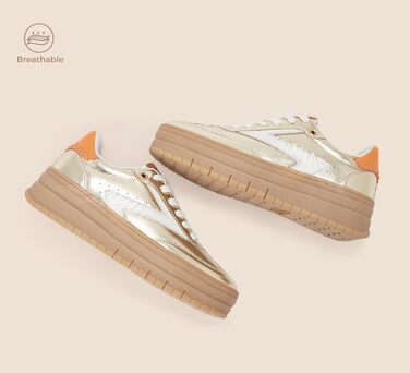 Жіночі туфлі на платформі Lucky Step з замші та гумовою підошвою, золотисті - ретро дизайн для тенісу та повсякденного носіння, 38 EU