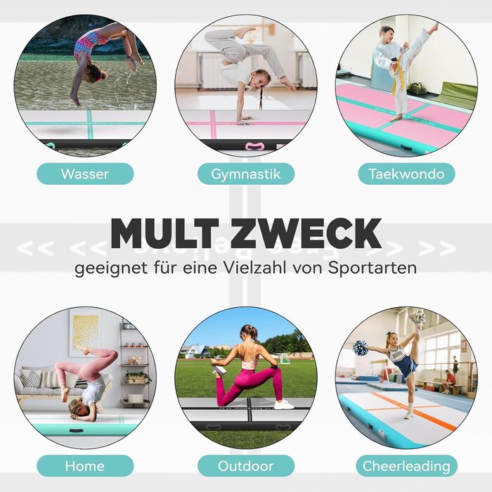 Airtrack SportBob Matte - килимок для гімнастики та йоги, 2/3/4/5/6м, 10/15см, з електричним насосом 600W, для дому та спорту