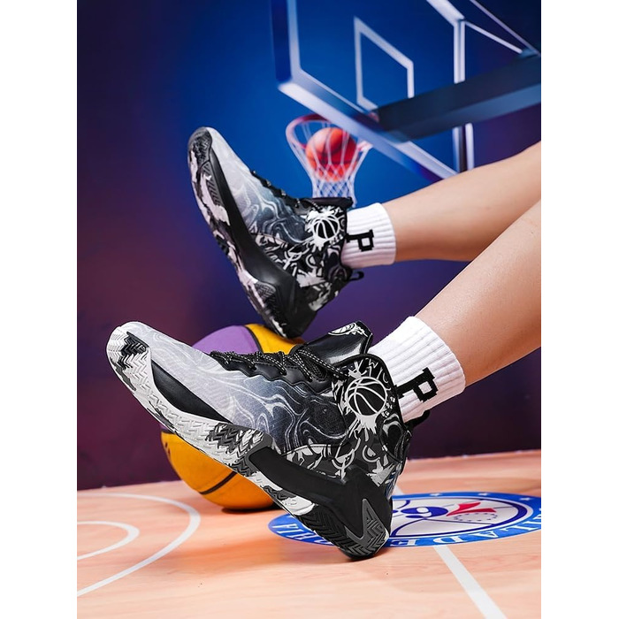 Чоловічі баскетбольні кросівки великих розмірів, високі, дихаючі, з антиковзаючою підошвою, зносостійкі, для відскоку, повсякденні, спортивні тренувальні черевики (43 EU, Чорний)