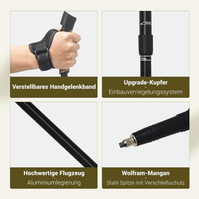 Чоловічі та жіночі палиці для скандинавської ходьби, 2 шт. Телескопічні палиці для трекінгу з алюмінію з гумовими накладками (пряма ручка, чорний колір)