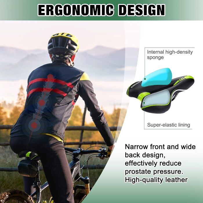 Велосипедний сідло ENJOHOS: водонепроникне, для MTB, трекінгу, шосе, зелене