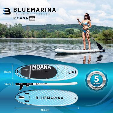 Надувна SUP-дошка Bluemarina Moana 305x75x15 см, серфборд із комплектом, гарантія 5 років, вантажопідйомність 130/180 кг