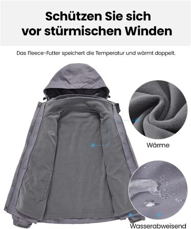Жіноча куртка 3-в-1: вітро- та водовідштовхуюча, з флісовою підкладкою, тепла зимова куртка з капюшоном (сіра, XXL)