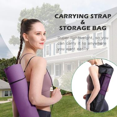 Килимок для йоги Marjar з неслизьким покриттям, фітнес-килимок для занять гімнастикою та йогою, TPE, з ручкою для перенесення, 183x61x0.6/0.8/1 см, фіолетовий & рожевий