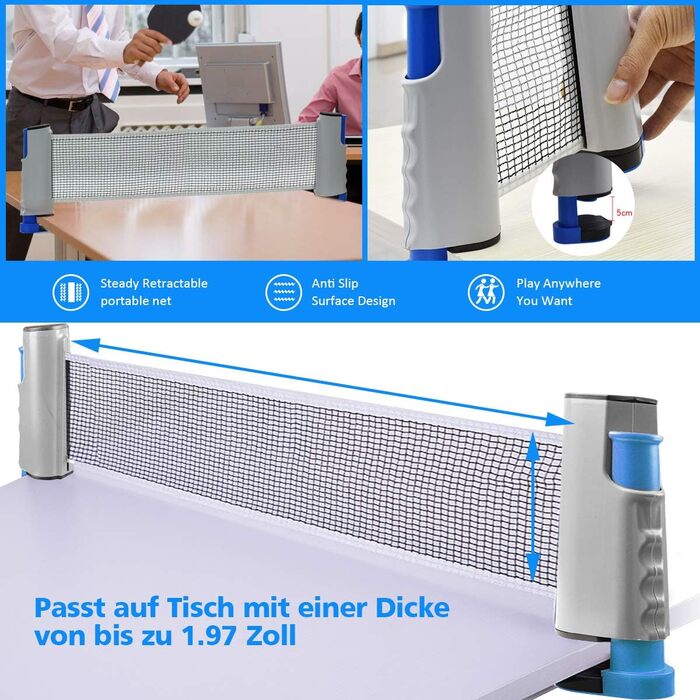 FBSPORT Набір для настільного тенісу Професійний: 2 ракетки, сітка, 6 м'ячів, сумка (сірий)