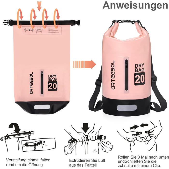 Водонепроникний мішок Blackace Arteesol Dry Bag 5L/10L/30L для каякінгу, риболовлі, рафтингу та інших видів активного відпочинку (20L, Grapefruit)