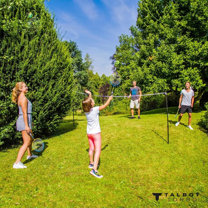 Набір для бадмінтону Talbot-Torro Family: 2 дитячі ракетки, 2 стандартні, 3 волани, сітка, сумка
