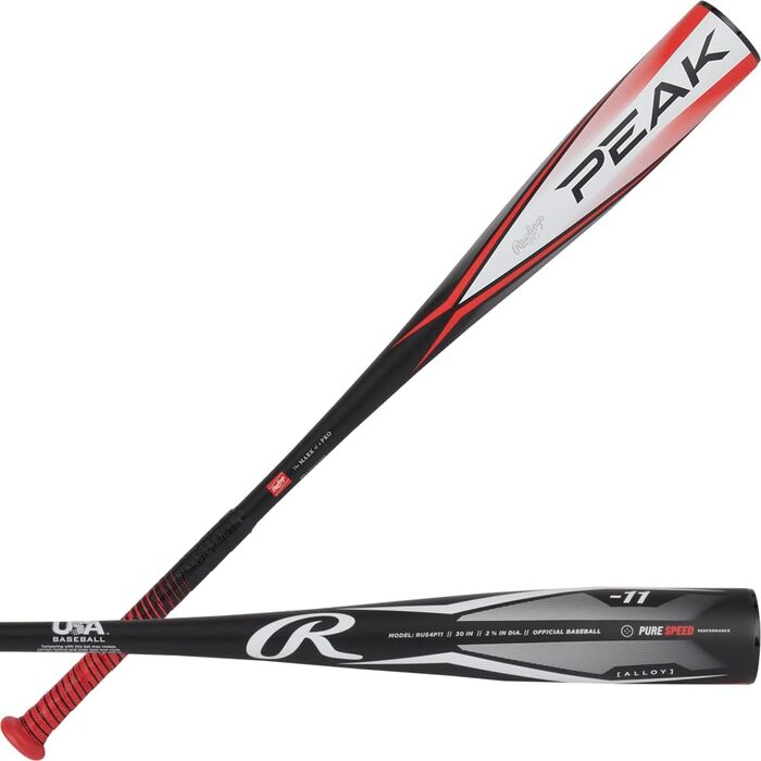 Бейсбольна бита Rawlings Peak - США, сплав, діаметр 2 5/8 дюйма, Drop -10/-11, 1 шт.