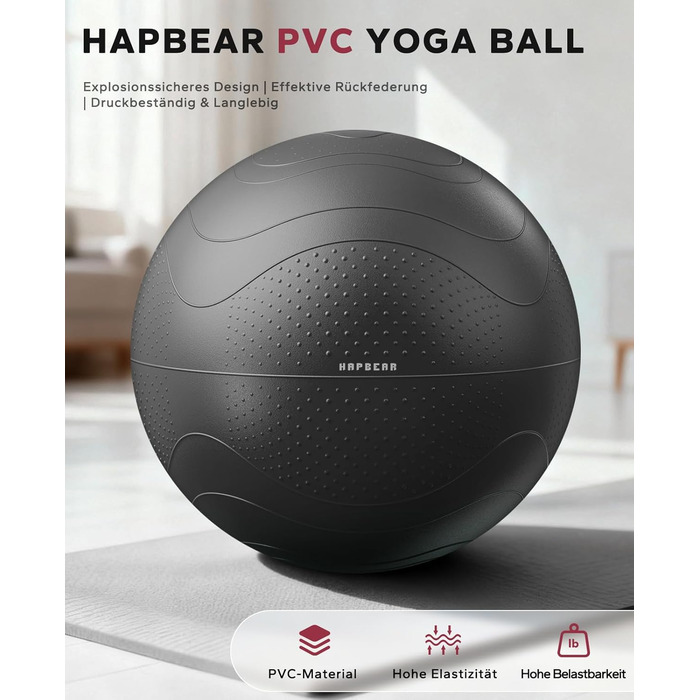 Гімнастичний м'яч HAPBEAR (55/65/75 см) – фітбол для фітнесу, йоги, офісу, анти-burst, з масажними попками, чорний