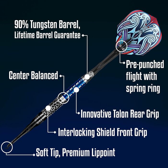 Дротики Viking Raven Soft Tip 18 г, 90% вольфраму, набір для дартсу з пластиковим наконечником, преміум-якість, з хвостовиками та оперенням, для точної гри