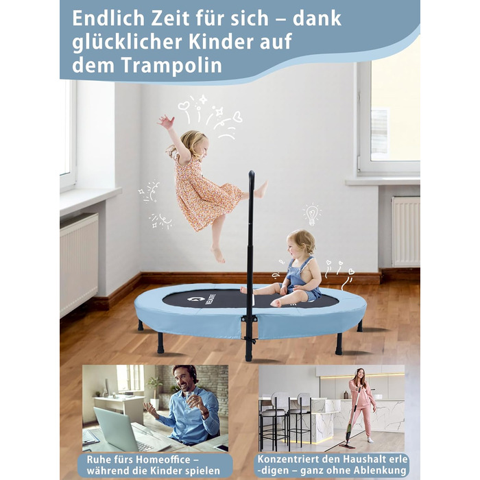 Батут овальний для дому 2 осіб, до 150 кг, синій з ручками - для дітей та дорослих, фітнес, розвиток м'язів