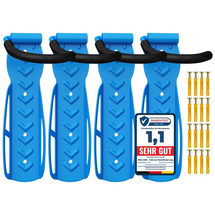 WELLGRO Тримач для велосипеда на стіну - сталевий кронштейн, гачок, стійка для велосипеда - колір на вибір (Блакитний)