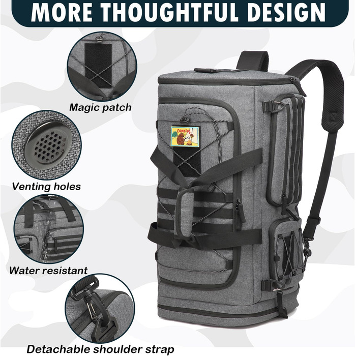 Спортивна сумка 50L для чоловіків 3-в-1 з відділенням для мокрого одягу та взуття, рюкзак, дорожня сумка, валіза ручної поклажі, сумка для тренувань, залу, плавання, подорожей (сіра)