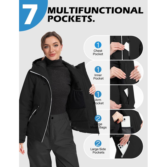 GEYSE Daen: Водонепроникна зимова куртка, сноуборд, снігова куртка, ізольована, з капюшоном, кольори: фіолетовий, помаранчево-фіолетовий (S, чорний)