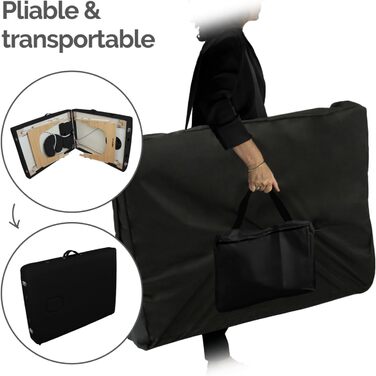 Складаний масажний стіл Vivezen 15 см з 3 зонами, дерев'яний з Reiki-панеллю, аксесуари та сумка - Чорний колір