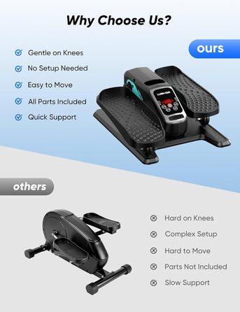 Еліптичний тренажер під стіл, тихий, моторний тренажер для ніг з інтелектуальним пультом керування, 12 швидкостей, ручні програми, Auto/3 автоматичні програми, LCD-дисплей