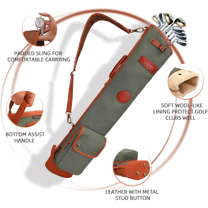 Сумка для гольф-клубів TOURBON з тканини, зелена, для чоловіків та жінок