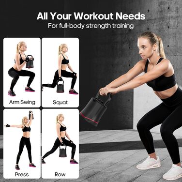 Кетлбел HXD-ERGO 6-в-1 регульований (3-18 кг) з швидкою зміною ваги, широким грифом, компактний для дому та тренажерного залу (чорний/червоний)