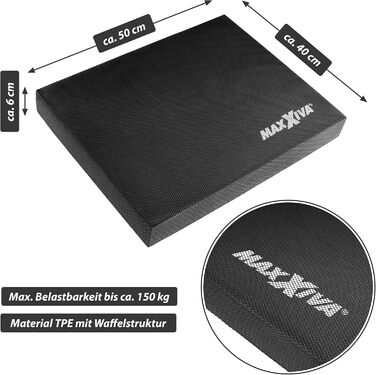 Балансувальний килимок MAXXIVA 50x40x6 см, чорний – для фітнесу, йоги, пілатесу, фізіотерапії