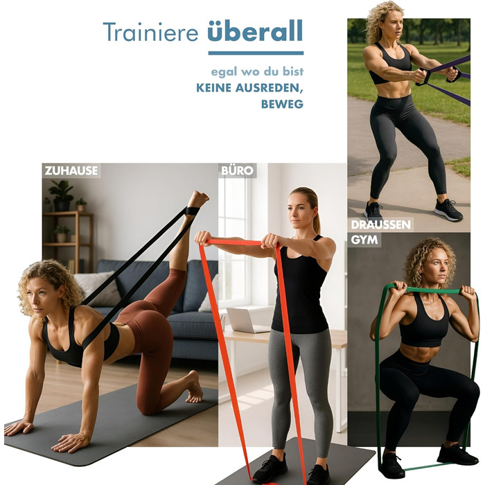 Набір еластичних стрічок для фітнесу Portentum – стрічки опору різних рівнів, ручки, фіксатори для дверей, захисні чохли та сумка – обладнання для дому, чоловіків та жінок – тренування м'язів, кросфіт, йога