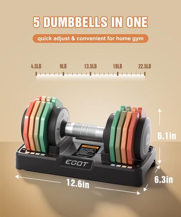 Регульовані гантелі, набір 2 шт., 5.7-25 кг, 5-в-1, набір гантелей з неслизьким грифом та кольоровими дисками для дому, спортзалу, вантажна система 10.2 кг за пару