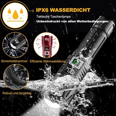 Ліхтарик LED BEYSTE, 500000 Люмен, Тактичний, Зарядний USB-C, Для кемпінгу та надзвичайних ситуацій