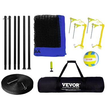 Набір для волейболу VEVOR, регульована висота, 9,7 x 2,4 м, блакитний, портативний, складаний, з м'ячем та сумкою, для саду та пляжу