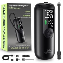 Електричний насос для велосипеда Woowind LP1: швидке накачування, 150 PSI, LCD-дисплей, LED-ліхтар