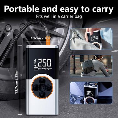 Електричний компресор LOVPIS для велосипеда, авто, мотоцикла, м'ячів (150PSI, 4000mAh)