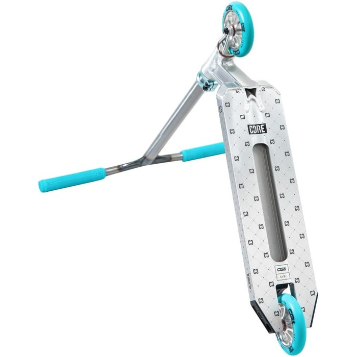 Трюковий самокат CORE Stunt-Scooter 110мм, ABEC 9, для дітей та дорослих (від 5 років), регульована висота 78-96см, сріблясто-бірюзовий + стікер Fantic26