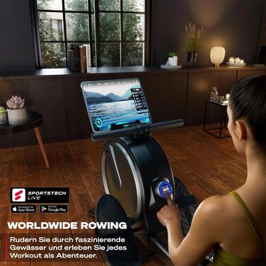 Sportstech PROwer: тренажер для дому з магнітним опором, LED-дисплеєм, Bluetooth та вертикальним зберіганням (чорний)