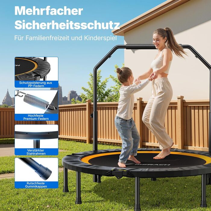 Міні-трамплін MERACH 122 см з ручкою - фітнес-трамплін, 150 кг, тихий, для дому